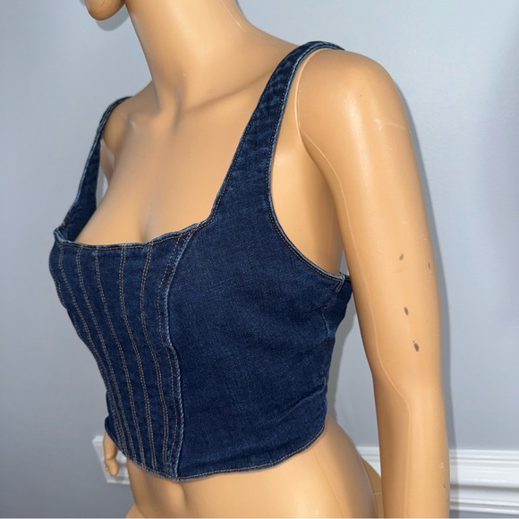 Banana Republic Sleeveless Stretch Denim Corset Top In Blue Dark Wash Size 6 - Picture 5 of 14